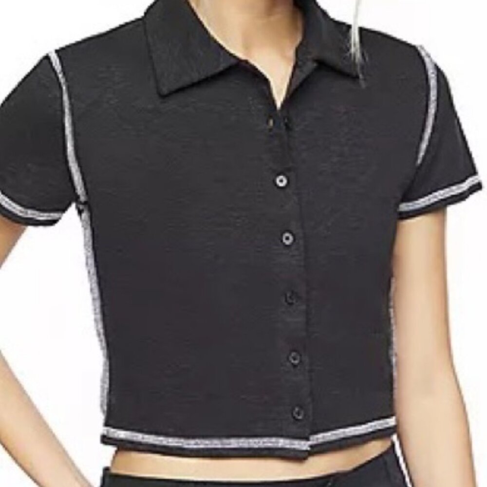 NEW! Forever 21 Button Down Shirt Collared Juniors XL Cotton Short Sleeve